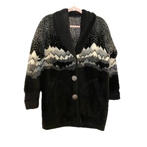 Black Mountain Fleece Jacket Silver Button Southwestern Heavy Warm Cabin Cottage